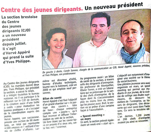 Le télégramme : un nouveau président pour le CJD Brest